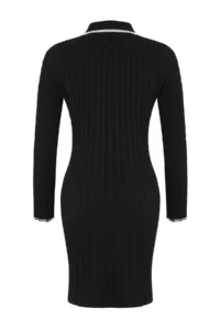TRENDYOLMİLLA Teen Black bodycone Polo Shirt Collar Mini Knitwear Plain Mini Dress - Image 6