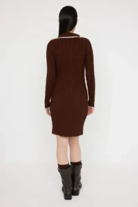 TRENDYOLMİLLA Teen Brown*001 bodycone Polo Shirt Collar Mini Knitwear Plain Mini Dress - Image 4