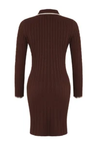 TRENDYOLMİLLA Teen Brown*001 bodycone Polo Shirt Collar Mini Knitwear Plain Mini Dress - Image 6