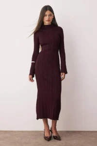 TRENDYOLMİLLA Plum bodycone Midi Dog collar A-line Knitwear LONG Dress