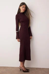 TRENDYOLMİLLA Plum bodycone Midi Dog collar A-line Knitwear LONG Dress - Image 2