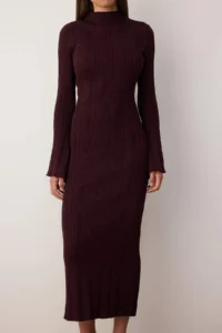 TRENDYOLMİLLA Plum bodycone Midi Dog collar A-line Knitwear LONG Dress - Image 3