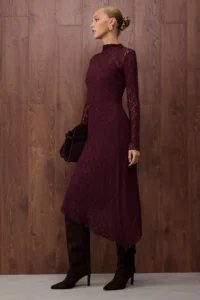 TRENDYOLMİLLA Special Collection Plum Plain Asymmetric bodycon/Fitting Maxi Knitting Lace Dress - Image 2