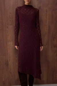 TRENDYOLMİLLA Special Collection Plum Plain Asymmetric bodycon/Fitting Maxi Knitting Lace Dress - Image 3