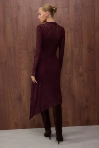 TRENDYOLMİLLA Special Collection Plum Plain Asymmetric bodycon/Fitting Maxi Knitting Lace Dress - Image 4