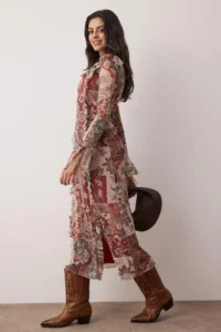TRENDYOLMİLLA Ethnic Patterned Frilly Maxi Knitting Dress - Image 2