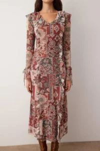 TRENDYOLMİLLA Ethnic Patterned Frilly Maxi Knitting Dress - Image 3