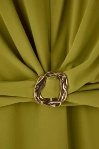 TRENDYOLMİLLA Oil Green Plain Accessory Detailed Midi Weaving Dress - Image 6