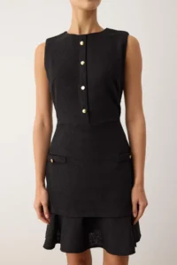 TRENDYOLMİLLA Black buttoned Short / Mini Tweed Weaving Dress - Image 3