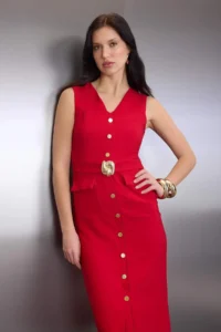 TRENDYOLMİLLA Rejection Arched Plain Accessory Detailed Midi Weaving Dress - Image 2