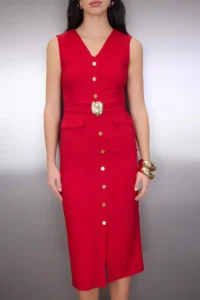 TRENDYOLMİLLA Rejection Arched Plain Accessory Detailed Midi Weaving Dress - Image 3