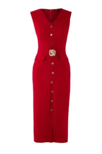 TRENDYOLMİLLA Rejection Arched Plain Accessory Detailed Midi Weaving Dress - Image 5