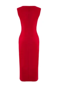TRENDYOLMİLLA Rejection Arched Plain Accessory Detailed Midi Weaving Dress - Image 6