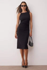 TRENDYOLMİLLA Black Accessory Detailed Midi Weaving Dress - Image 2