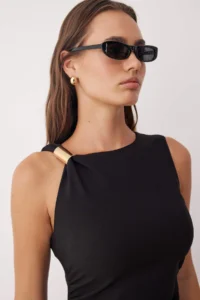 TRENDYOLMİLLA Black Accessory Detailed Midi Weaving Dress - Image 3