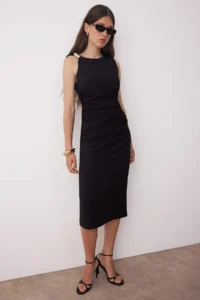 TRENDYOLMİLLA Black Accessory Detailed Midi Weaving Dress - Image 6