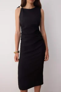 TRENDYOLMİLLA Black Accessory Detailed Midi Weaving Dress - Image 7