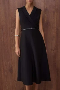 TRENDYOLMİLLA Special Collection Black Belt Detailed Midi Weaving Dress - Image 3