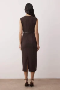 TRENDYOLMİLLA Brown Belt Detailed Weaving Midi Dress - Image 4