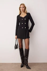 TRENDYOLMİLLA Black Premium buttoned Weaving Jacket Dress