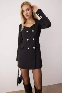 TRENDYOLMİLLA Black Premium buttoned Weaving Jacket Dress - Image 2