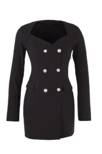 TRENDYOLMİLLA Black Premium buttoned Weaving Jacket Dress - Image 5
