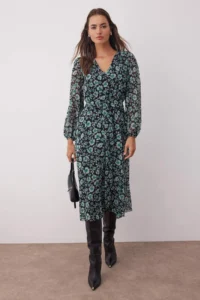 TRENDYOLMİLLA Green flower patterned A-Kesim Boho Maxi Weaving Dress - Image 2