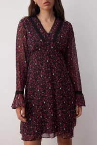 TRENDYOLMİLLA Burgundy Floral Accessory Detailed Short / Mini Lined Siphon Weaving Dress - Image 8