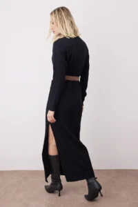 TRENDYOLMİLLA Black Plain Midi Slit Detailed Arched Knitwear LONG Dress - Image 4