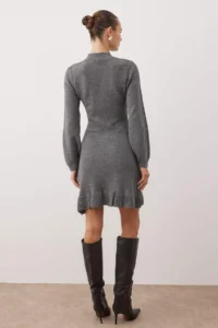 TRENDYOLMİLLA Anthracite Plain Short / Mini Frilly Dog collar Knit Dress - Image 4