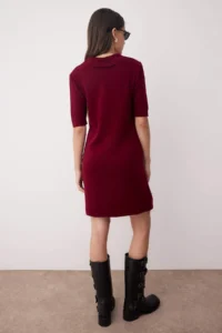 TRENDYOLMİLLA Burgundy Color Bloklu Short / Mini Polo Shirt Collar Knit Dress - Image 4