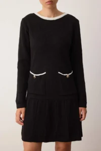 TRENDYOLMİLLA Black Color Bloklu Ekstra Short / Super Mini Knit Dress - Image 3