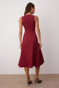 TRENDYOLMİLLA Burgundy Plain Accessory Detailed Midi Weaving Dress - Image 4