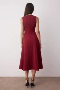 TRENDYOLMİLLA Burgundy Plain Accessory Detailed Midi Weaving Dress - Image 8