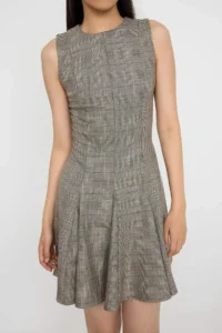 TRENDYOLMİLLA Teen Gray Plaid / Checkered Godeli Short / Mini Weaving Dress - Image 3