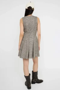 TRENDYOLMİLLA Teen Gray Plaid / Checkered Godeli Short / Mini Weaving Dress - Image 4