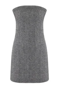 TRENDYOLMİLLA Anthracite Strapless Short / Mini Weaving Dress - Image 5