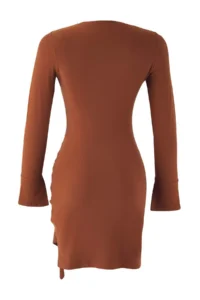 TRENDYOLMİLLA Dark Brown Ruffle/Drape Detailed Bodycon Mini Soft Fabric Flexible Knitting Dress - Image 6