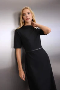 TRENDYOLMİLLA Black Midi Arched Three Quarter Sleeve Knitting Dress - Image 2