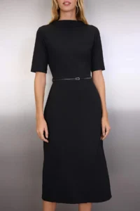 TRENDYOLMİLLA Black Midi Arched Three Quarter Sleeve Knitting Dress - Image 3