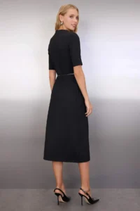 TRENDYOLMİLLA Black Midi Arched Three Quarter Sleeve Knitting Dress - Image 4