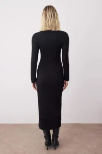 TRENDYOLMİLLA Black Plain Midi Asymmetric Button Detailed Knitwear LONG Dress - Image 4