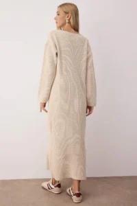 TRENDYOLMİLLA Stone Plain Maxi Basic Oversized Boat Neck Knitwear LONG Dress - Image 4