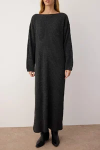 TRENDYOLMİLLA Anthracite Plain Maxi Basic Oversized Boat Neck Knitwear LONG Dress - Image 3