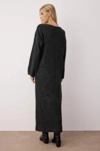 TRENDYOLMİLLA Anthracite Plain Maxi Basic Oversized Boat Neck Knitwear LONG Dress - Image 4
