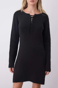TRENDYOLMİLLA Black Plain Short / Mini Binding Detailed A-line Knit Dress - Image 3
