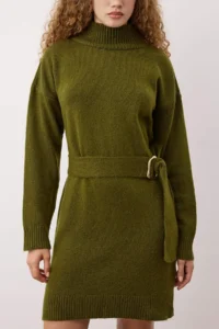 TRENDYOLMİLLA Khaki Plain Short / Mini Soft textured Oversized Sash Detailed Short/Mini Knit Dress - Image 3
