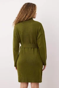 TRENDYOLMİLLA Khaki Plain Short / Mini Soft textured Oversized Sash Detailed Short/Mini Knit Dress - Image 4