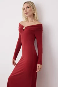 TRENDYOLMİLLA Brick Rejection Accessory Detailed Open Omuzlu bodycon Maxi Flexible Knitting Dress - Image 2