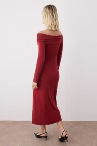 TRENDYOLMİLLA Brick Rejection Accessory Detailed Open Omuzlu bodycon Maxi Flexible Knitting Dress - Image 4